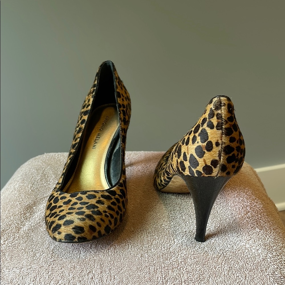 Antonio Melani Brown and Black Leopard Print Heels